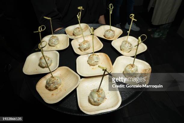 Hors d'oeuvres are seen during Haute Living Celebrates Issa Rae With The Macallan at RDEN Bar & Restaurant on January 09, 2024 in Hollywood,...
