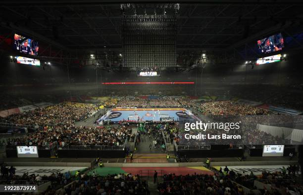General view with a record crowd for a handball match during the Men's EHF Euro 2024 preliminary round match between Germany and Switzerland at...