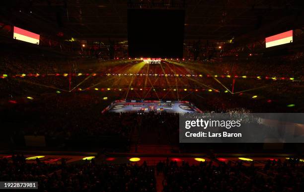 General view with a record crowd for a handball match during the Men's EHF Euro 2024 preliminary round match between Germany and Switzerland at...