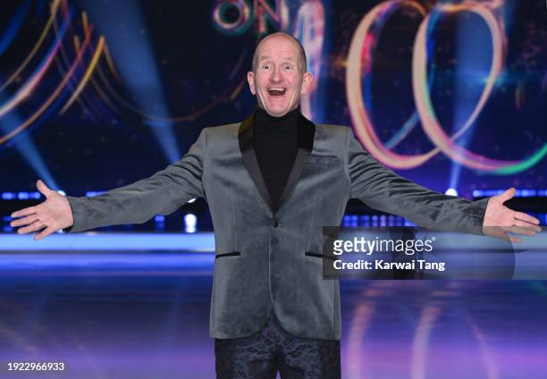 Eddie 'The Eagle' Edwards attends the "Dancing On Ice" photocall at Bovingdon Film Studios on January 10, 2024 in London, England.