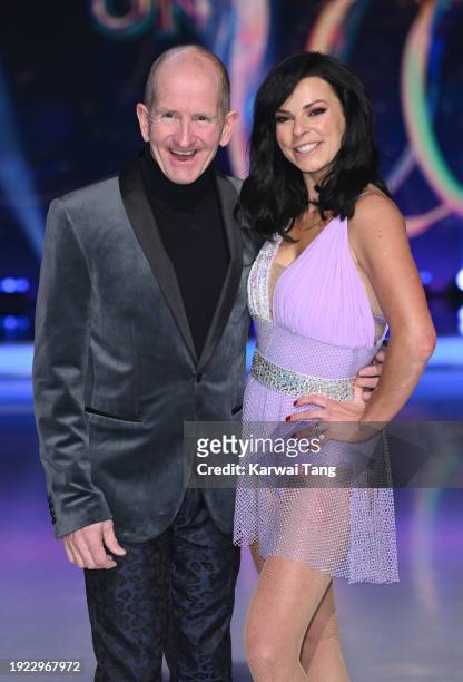 Eddie 'The Eagle' Edwards and Vicky Ogden attend the "Dancing On Ice" photocall at Bovingdon Film Studios on January 10, 2024 in London, England.