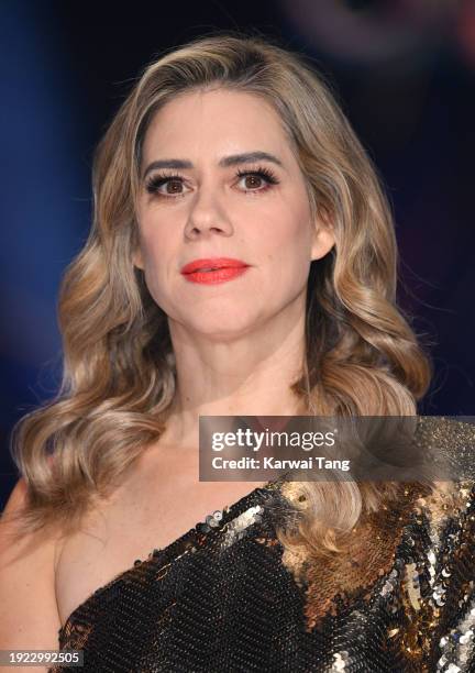 Lou Sanders attends the "Dancing On Ice" photocall at Bovingdon Film Studios on January 10, 2024 in London, England.