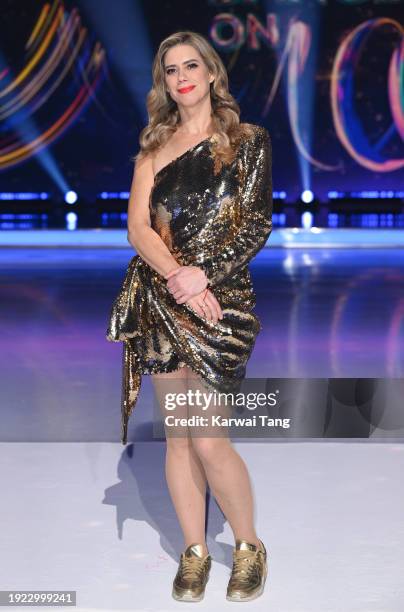 Lou Sanders attends the "Dancing On Ice" photocall at Bovingdon Film Studios on January 10, 2024 in London, England.