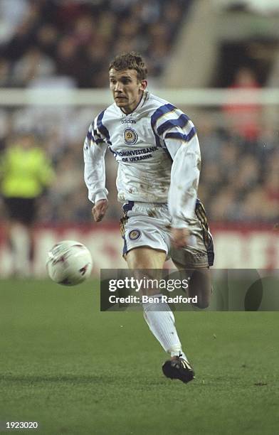 Andrei Shevchenko of Dynamo Kiev ijn action during the UEFA Champions League match against Newcastle United at St James Park in Newcastle, England....