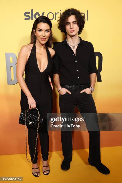 Ekin-Su Cülcüloğlu and Arda Cülcüloğlu attend the UK premiere of "The Beekeeper" at Vue Leicester Square on January 10, 2024 in London, England.