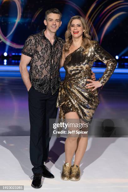 Brendan Hatfield and Lou Sanders attend the "Dancing On Ice" photocall at Bovingdon Film Studios on January 10, 2024 in London, England.