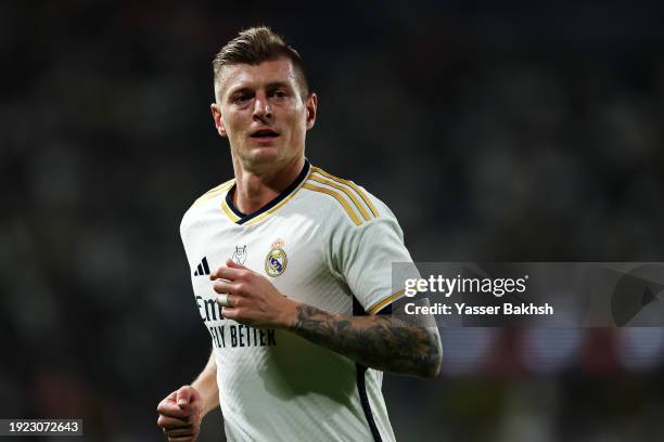 Toni Kroos of Real Madrid looks on during the Super Copa de Espana semi-final match between Real Madrid CF and Atletico Madrid at Al-Awwal Park on...