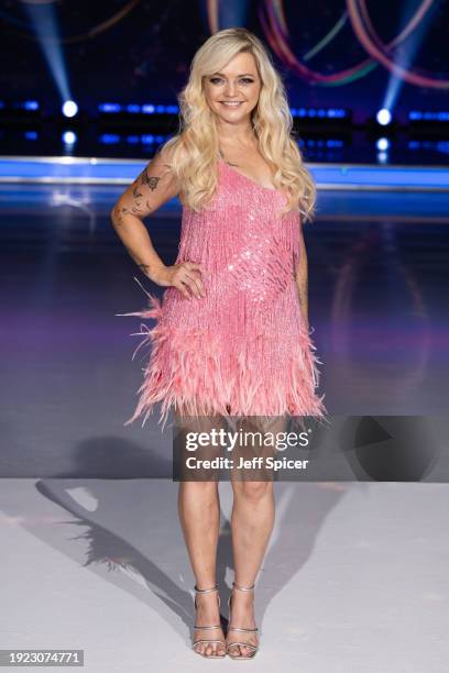 Hannah Spearritt attends the "Dancing On Ice" photocall at Bovingdon Film Studios on January 10, 2024 in London, England.