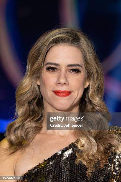 Lou Sanders attends the "Dancing On Ice" photocall at Bovingdon Film Studios on January 10, 2024 in London, England.