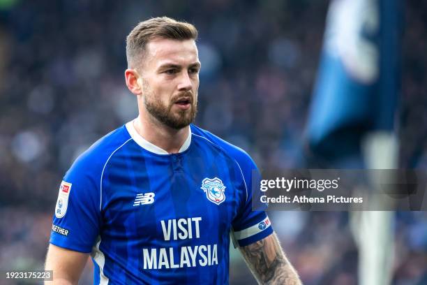 Joe Ralls of Cardiff City during the Sky Bet Championship match between Cardiff City and Leeds United at the Cardiff City Stadium on January 13, 2024...