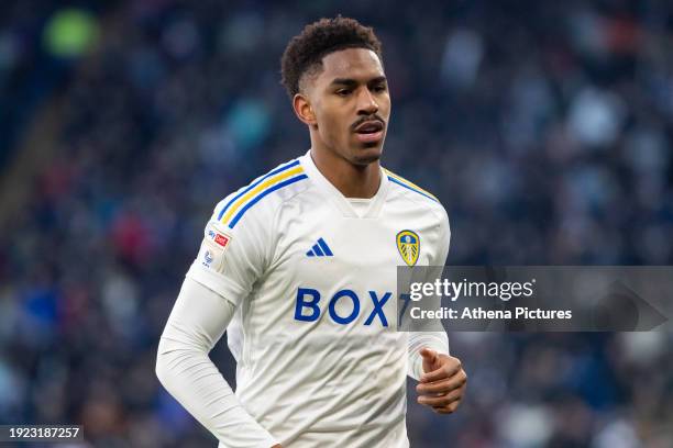 Junior Firpo of Leeds United during the Sky Bet Championship match between Cardiff City and Leeds United at the Cardiff City Stadium on January 13,...