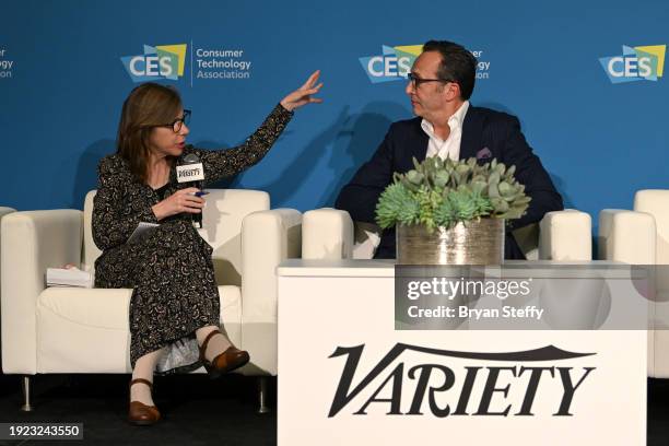 Co-Editor-in-Chief, Variety Cynthia Littleton and President, Roku Media Charlie Collier speak onstage during the Variety Entertainment Summit at CES...