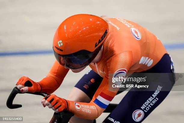 Marit Raaijmakers of the Netherlands competing in the Women's Points Race during Day 4 of the 2024 UEC Track Elite European Championships at...