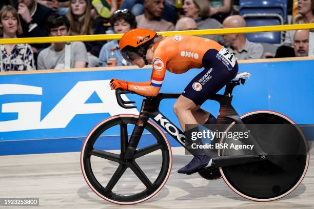 Marit Raaijmakers of the Netherlands competing in the Women's Points Race during Day 4 of the 2024 UEC Track Elite European Championships at...