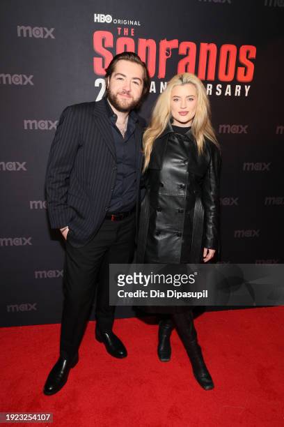 Michael Gandolfini and Mia Healey attend HBO's "The Sopranos" 25th anniversary celebration on January 10, 2024 at Da Nico Ristorante in New York City.