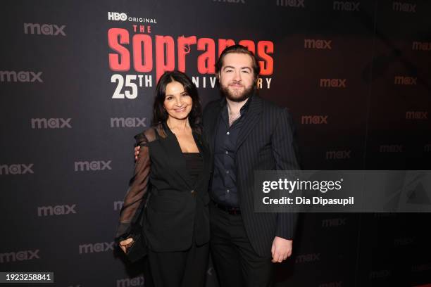 Kathrine Narducci and Michael Gandolfini attend HBO's "The Sopranos" 25th anniversary celebration on January 10, 2024 at Da Nico Ristorante in New...