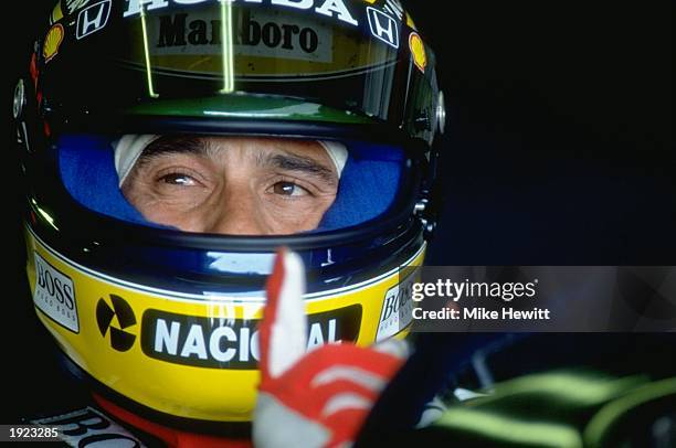 Portrait of McLaren Honda driver Ayrton Senna of Brazil before a race. \ Mandatory Credit: Mike Hewitt/Allsport