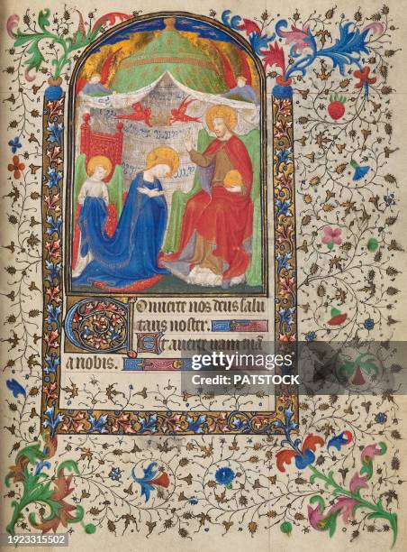 medieval book of matins, a canonical hour in christian liturgy. - book of hours stock pictures, royalty-free photos & images