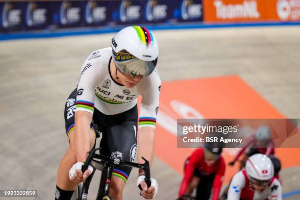 Lotte Kopecky of Belgium competing in the Women's Points Race during Day 4 of the 2024 UEC Track Elite European Championships at Omnisport on January...