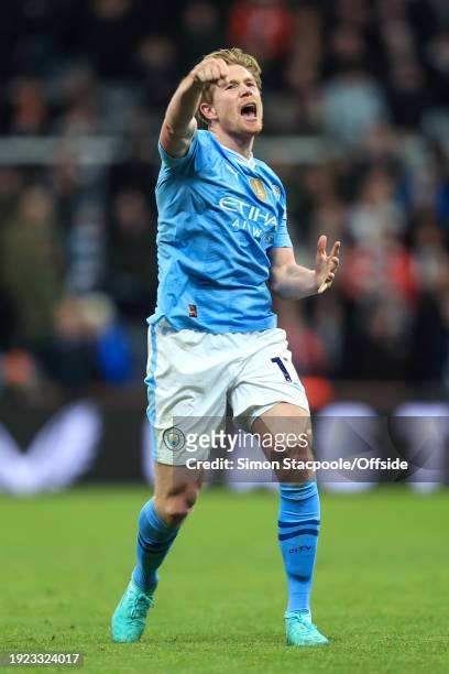 Kevin De Bruyne of Manchester City celebrates their victory during the Premier League match between Newcastle United and Manchester City at St....