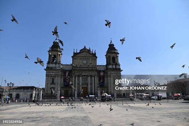 View of the General Metropolitan Cathedral in Guatemala City on January 13 during preparations for the inauguration ceremony of President-elect...