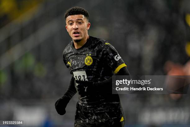 Jaden Sancho of Borussia Dortmund looks on during the Bundesliga soccer match between SV Darmstadt 98 and Borussia Dortmund at Merck-Stadion am...