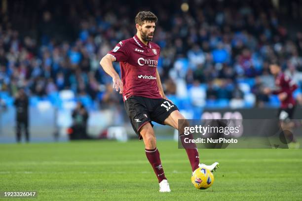 Federico Fazio of US Salernitana during the Serie A TIM match between SSC Napoli and US Salernitana at Stadio Diego Armando Maradona Naples Italy on...