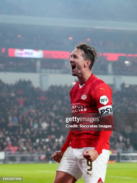 Luuk de Jong of PSV celebrates 3-0 during the Dutch Eredivisie match between PSV v Excelsior at the Philips Stadium on January 13, 2024 in Eindhoven...