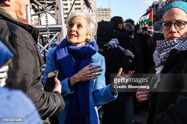 Jill Stein, 2024 Green Party presidential candidate, center, speaks with demonstrators during the March on Washington for Gaza rally in Washington,...