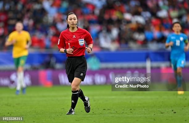 Japan's referee Yoshimi Yamashita is gesturing during the AFC Asian Cup 2023 match between Australia and India at Ahmad Bin Ali Stadium in Rayyan,...