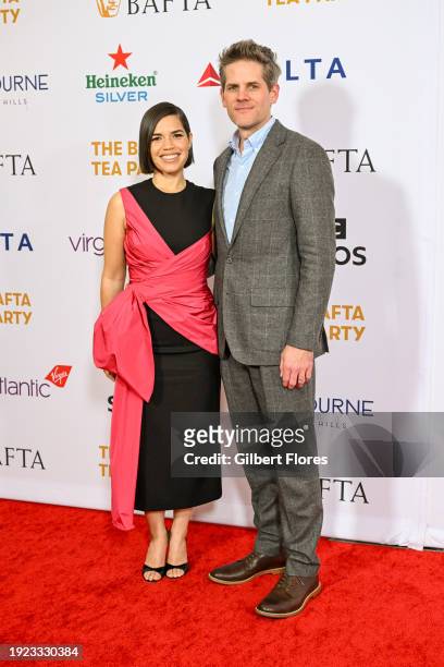 America Ferrera and Ryan Piers Williams at the BAFTA Tea Party held at The Maybourne Beverly Hills on January 13, 2024 in Beverly Hills, California.
