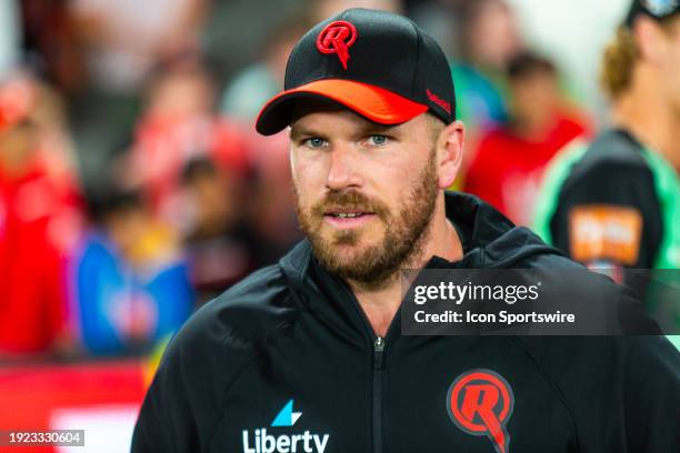 Melbourne Renegades player Aaron Finch post KFC Big Bash League T20 match between Melbourne Renegades and Melbourne Stars at the Marvel Stadium on...