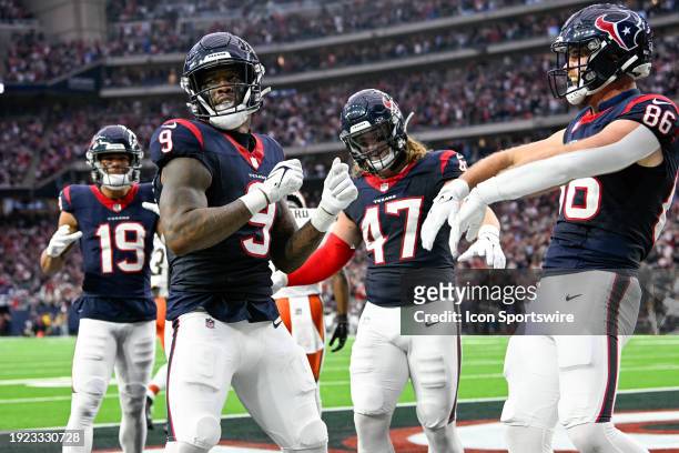 Houston Texans tight end Brevin Jordan celebrates his first half touchdown reception with Houston Texans tight end Dalton Schultz , Houston Texans...