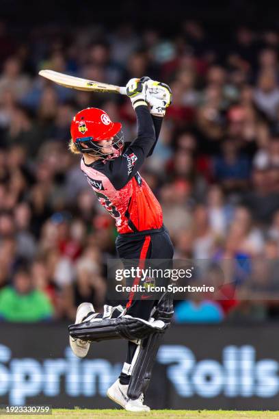 Melbourne Renegades player Jake Fraser-McGurk attacks during KFC Big Bash League T20 match between Melbourne Renegades and Melbourne Stars at the...