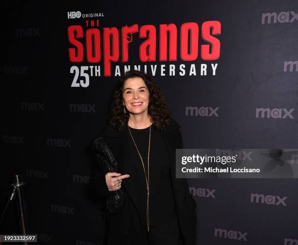 Annabella Sciorra attends HBO's "The Sopranos" 25th Anniversary Celebration on January 10, 2024 at Da Nico Ristorante in New York City.