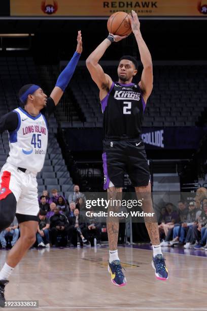 Jeremy Lamb of the Stockton Kings shoots the ball during the game against the Long Island Nets on January 13, 2024 at Golden 1 Center in Sacramento,...