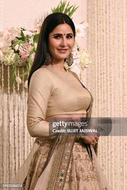 In this photograph taken on January 13, 2024 bollywood actress Katrina Kaif attends the wedding reception ceremony of actor Aamir Khan's daughter Ira...