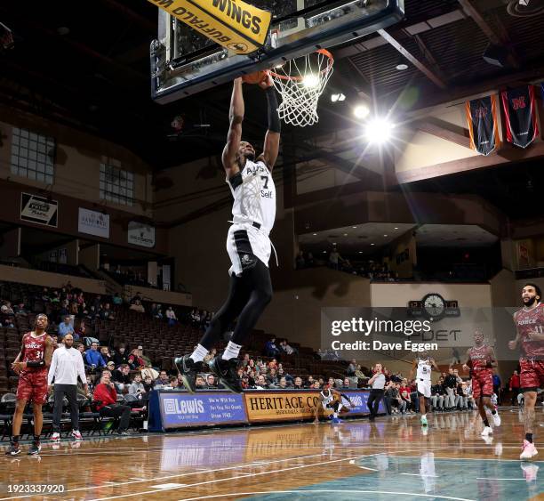January 13: David Duke of the Austin Spurs dunks the ball during the game against the Sioux Falls Skyforce at the Sanford Pentagon on January 13,...