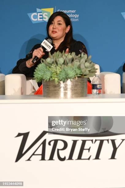 Britbox International Reemah Sakaan speaks onstage during the Variety Entertainment Summit at CES at ARIA Resort & Casino on January 10, 2024 in Las...