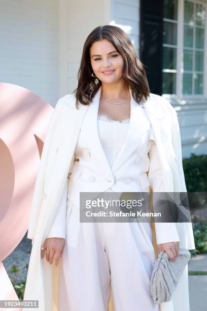 Selena Gomez Celebrates the Launch of Rare Beauty's Find Comfort Body Collection on January 10, 2024 in Beverly Hills, California.