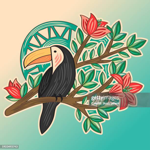 toucan in modern printmaking style - toucan stock illustrations