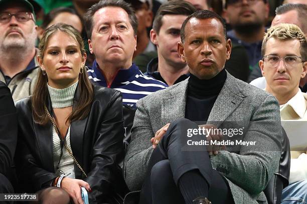 Former New York Yankees player Alex Rodriguez watches the game between the Minnesota Timberwolves and Boston Celtics at TD Garden on January 10, 2024...