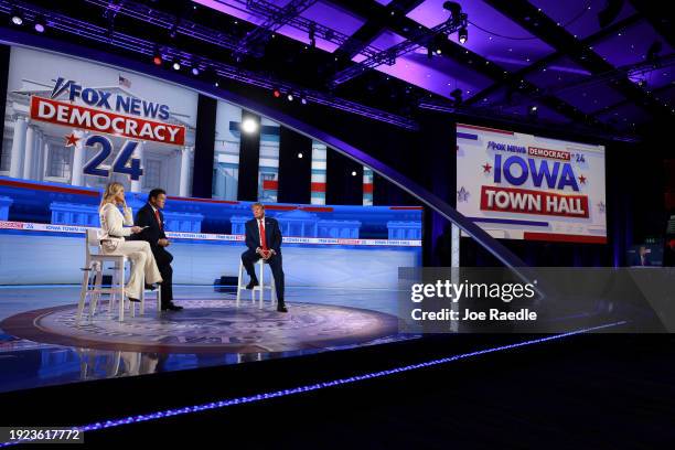 Moderators Martha MacCallum and Bret Baier host a Fox News Town Hall with Republican presidential candidate former President Donald Trump on January...