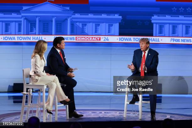 Moderators Martha MacCallum and Bret Baier host a Fox News Town Hall with Republican presidential candidate former President Donald Trump on January...
