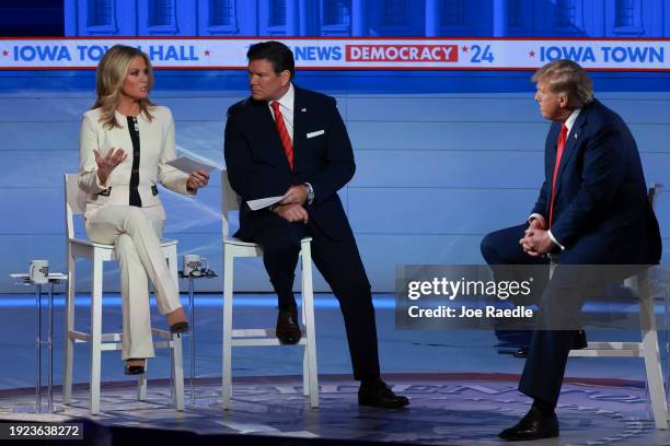 Moderators Martha MacCallum and Bret Baier host a Fox News Town Hall with Republican presidential candidate former President Donald Trump on January...