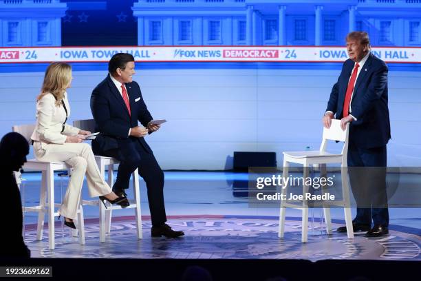 Moderators Martha MacCallum and Bret Baier host a Fox News Town Hall with Republican presidential candidate former President Donald Trump on January...