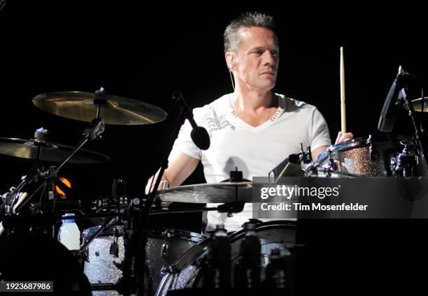 Larry Mullen Jr. Of U2 performs during the band's 360 Tour at Sam Boyd stadium on October 23, 2009 in Las Vegas, Nevada.