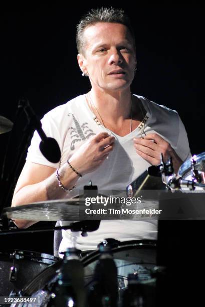 Larry Mullen Jr. Of U2 performs during the band's 360 Tour at Sam Boyd stadium on October 23, 2009 in Las Vegas, Nevada.