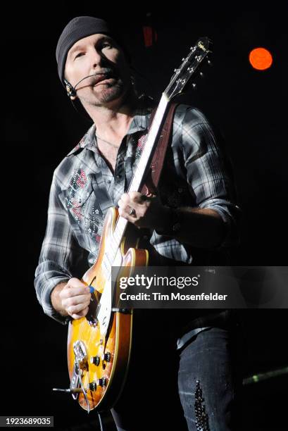 The Edge of U2 performs during the band's 360 Tour at Sam Boyd stadium on October 23, 2009 in Las Vegas, Nevada.