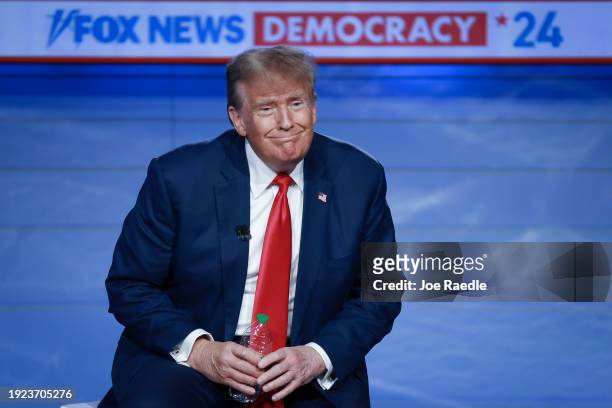 Republican presidential candidate former President Donald Trump participates in a Fox News Town Hall on January 10, 2024 in Des Moines, Iowa. Trump...